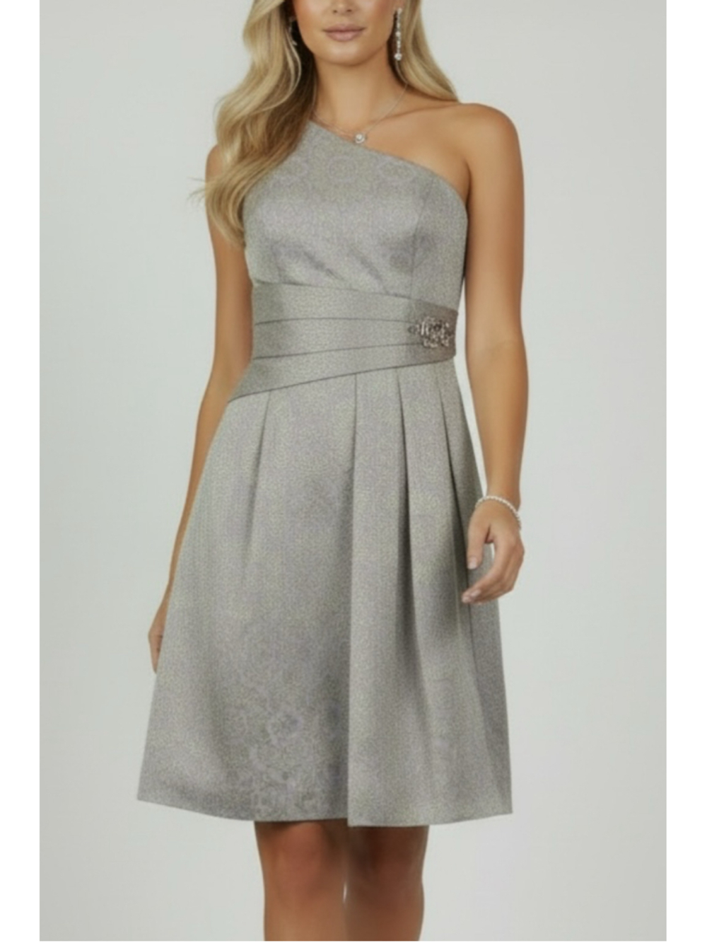 KAY UNGER Sleeveless One Shoulder Embellish Pleated Cocktail LinedDress Size 6